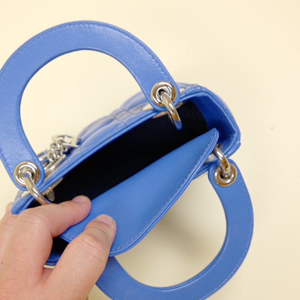 CHRISTIAN DIOR Lambskin Cannage Mini Lady Dior Blue - Picture 4 of 6